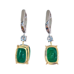 Cushion Cut Emerald and Diamond Earrings