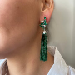 Emerald and Diamonds Tassel Earrings