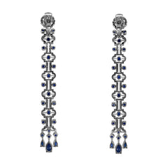 Odeon Long Drop Sapphire and Diamond Earrings