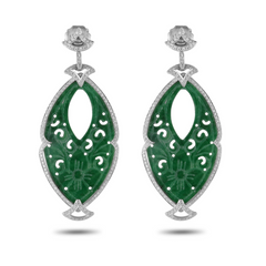 Carved Jade and Diamonds Earrings