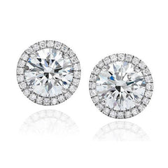 Pave Diamond Halo Round Diamond Studs
