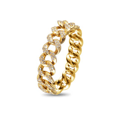 Cuban Link Chain Ring with Diamonds