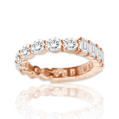 Round and Emerald Cut Diamonds 18k Gold Ring