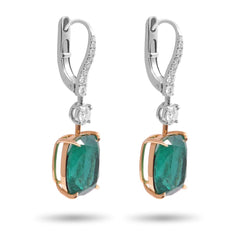 Cushion Cut Emerald and Diamond Earrings