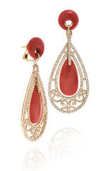 Coral Drop Earrings with Diamonds