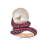 Rubies and Baroque Pearl Ring