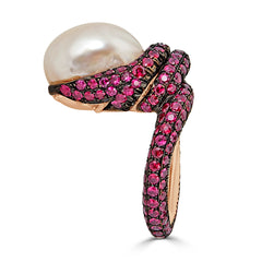 Rubies and Baroque Pearl Ring
