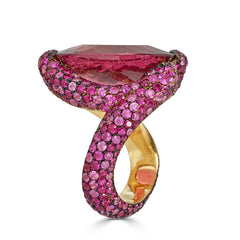 Rose Gold Ring with Rubellite Tourmaline and Pave Pink Sapphires