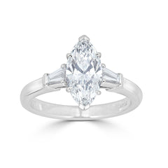 Marquise Diamond and Tapered Baguette Engagement Ring