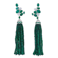 Emerald and Diamonds Tassel Earrings