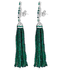 Emerald and Diamonds Tassel Earrings