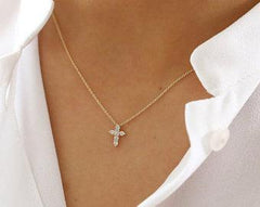 Round Diamond Cross Pendant - Small