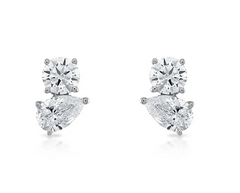 Toi et Moi Pear and Round Diamond Studs