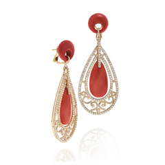 Coral Drop Earrings with Diamonds
