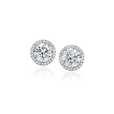 Pave Diamond Halo Round Diamond Studs