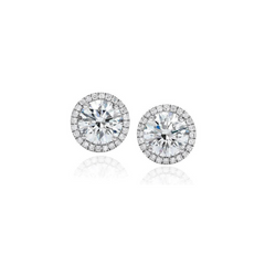 Pave Diamond Halo Round Diamond Studs
