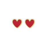 14k Yellow Gold Red Heart Earrings