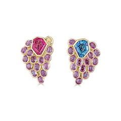 Pink Sapphire Cluster Earrings with Aquamarine and Pink Tourmaline