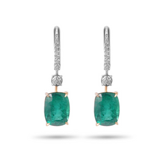 Cushion Cut Emerald and Diamond Earrings