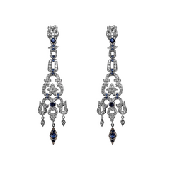 Odeon Diamond and Sapphire Chandelier Earrings