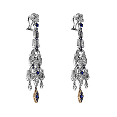 Odeon Diamond and Sapphire Chandelier Earrings