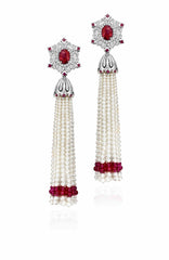 Freshwater Pearls and Ruby Tassel Earrings