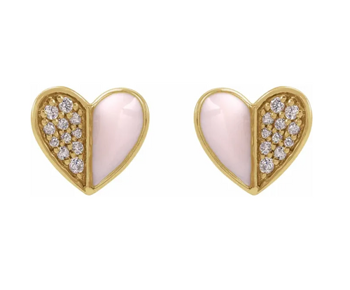 14k Gold Enamel and Diamond Heart Earrings