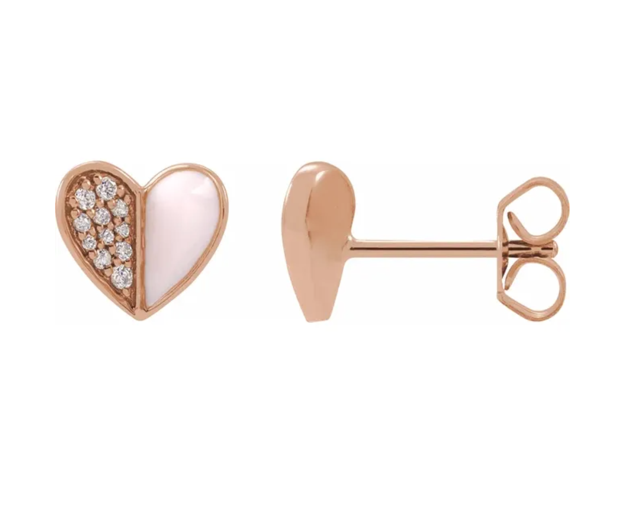 14k Gold Enamel and Diamond Heart Earrings