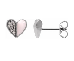 14k Gold Enamel and Diamond Heart Earrings
