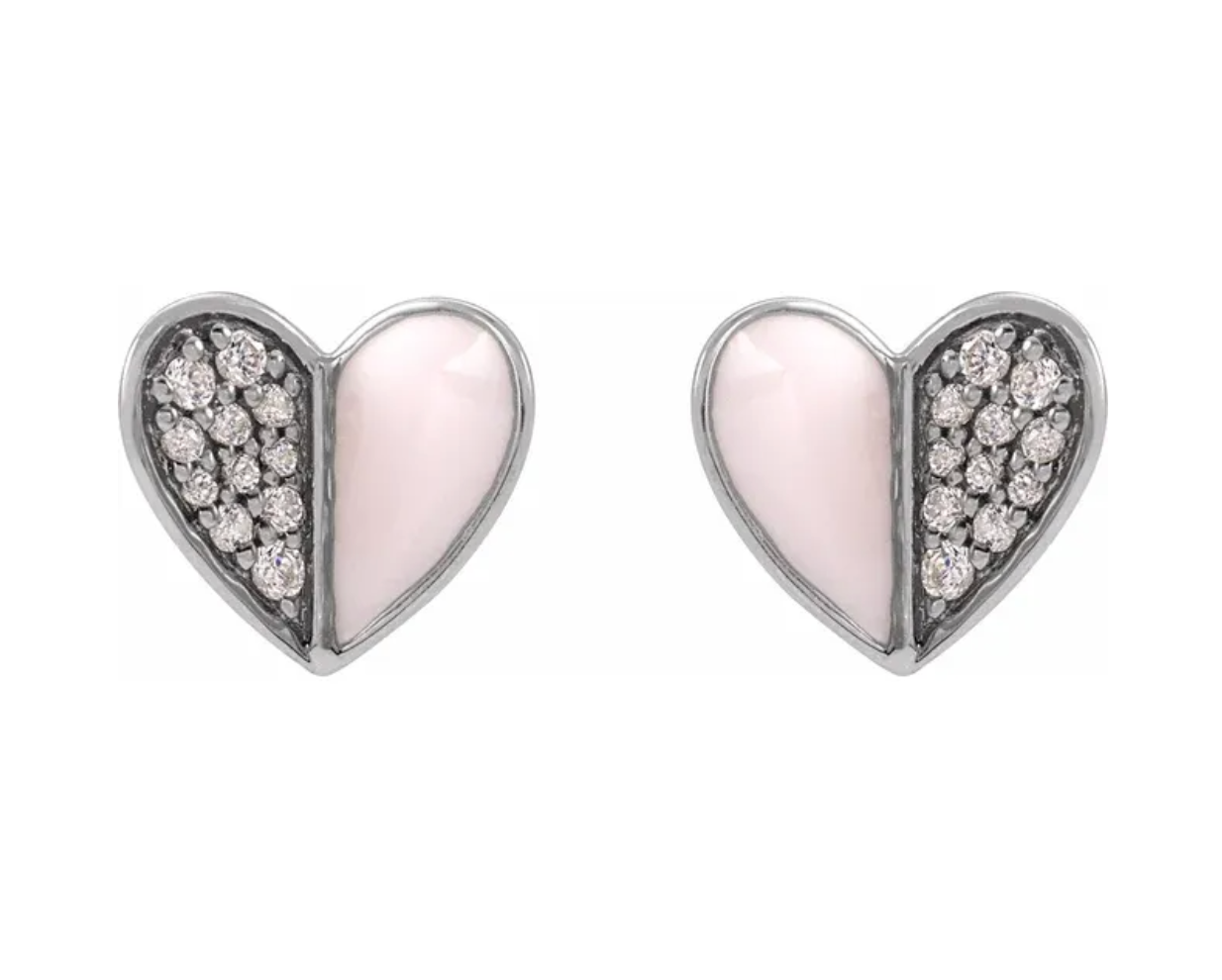 14k Gold Enamel and Diamond Heart Earrings