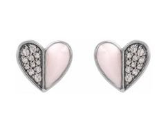14k Gold Enamel and Diamond Heart Earrings