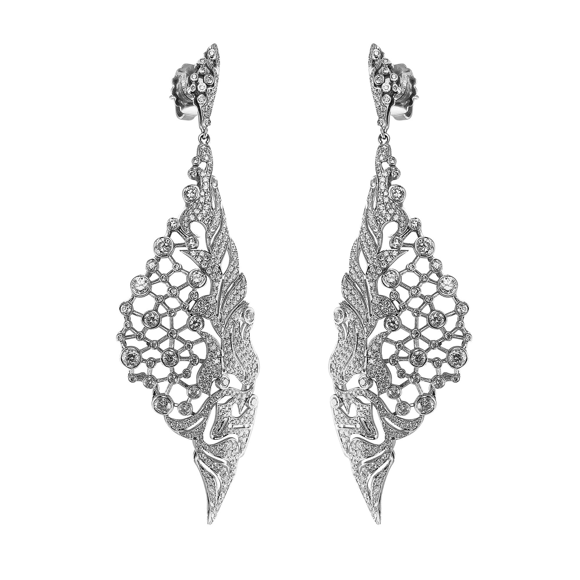 Wing Shaped Dangle Earrings with Diamonds