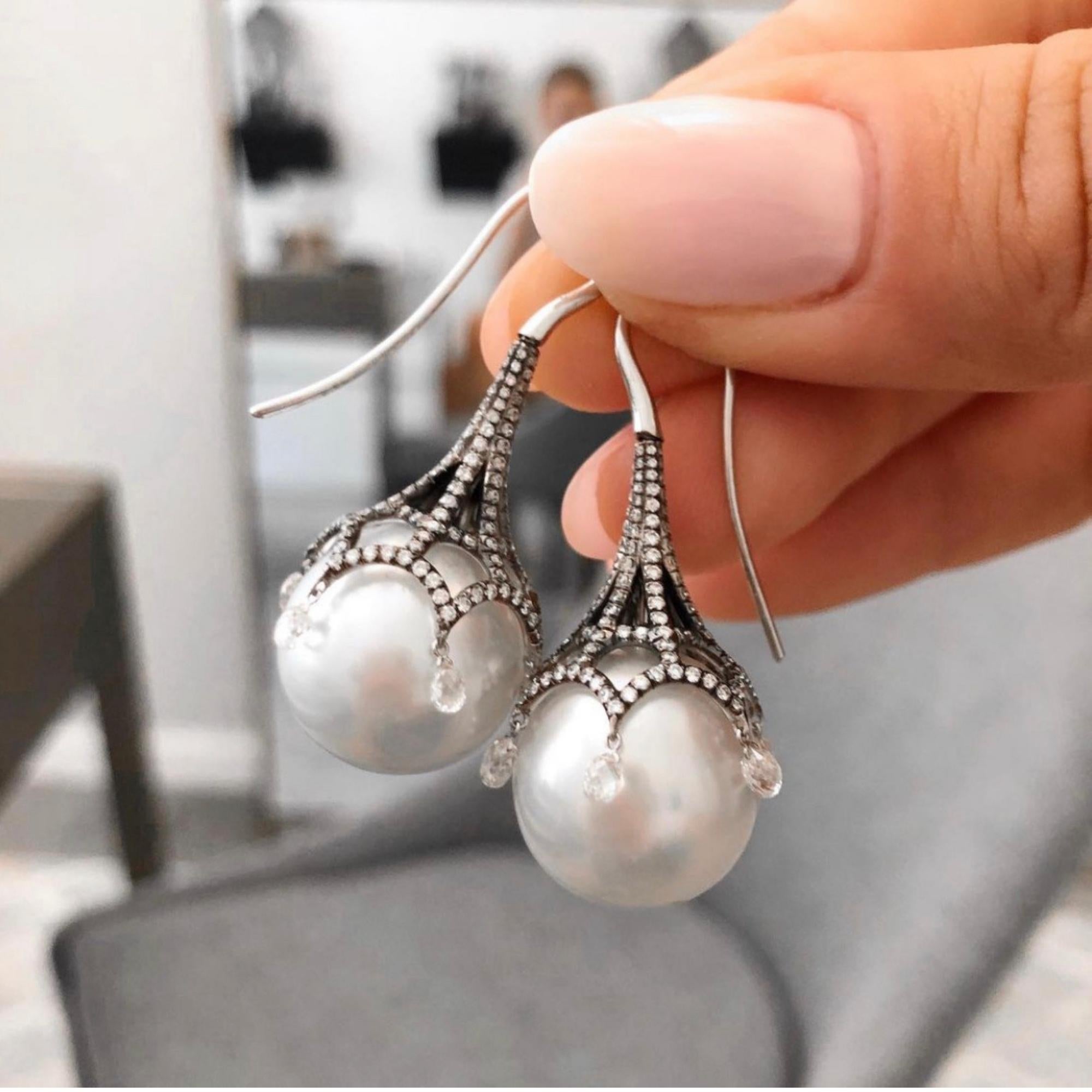 Dangle South Sea Pearl and Diamond Earrings