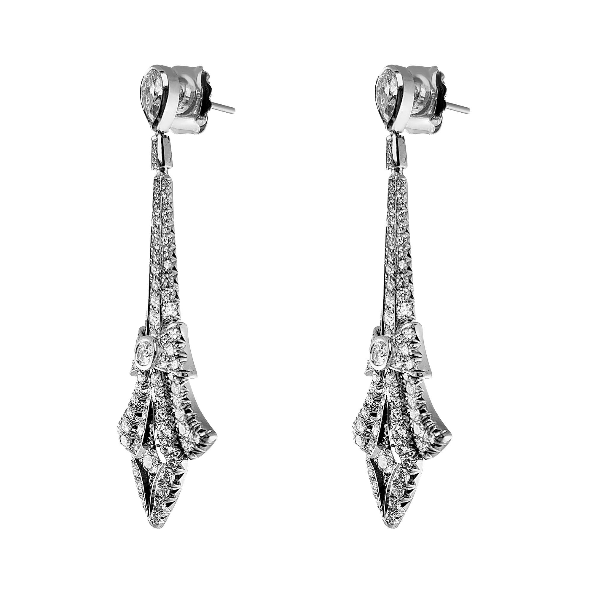 Art Deco Style Dangle Earrings with Diamonds Secondary image