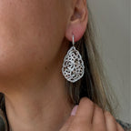 Filigree White Gold and Diamond Teardrop Earrings