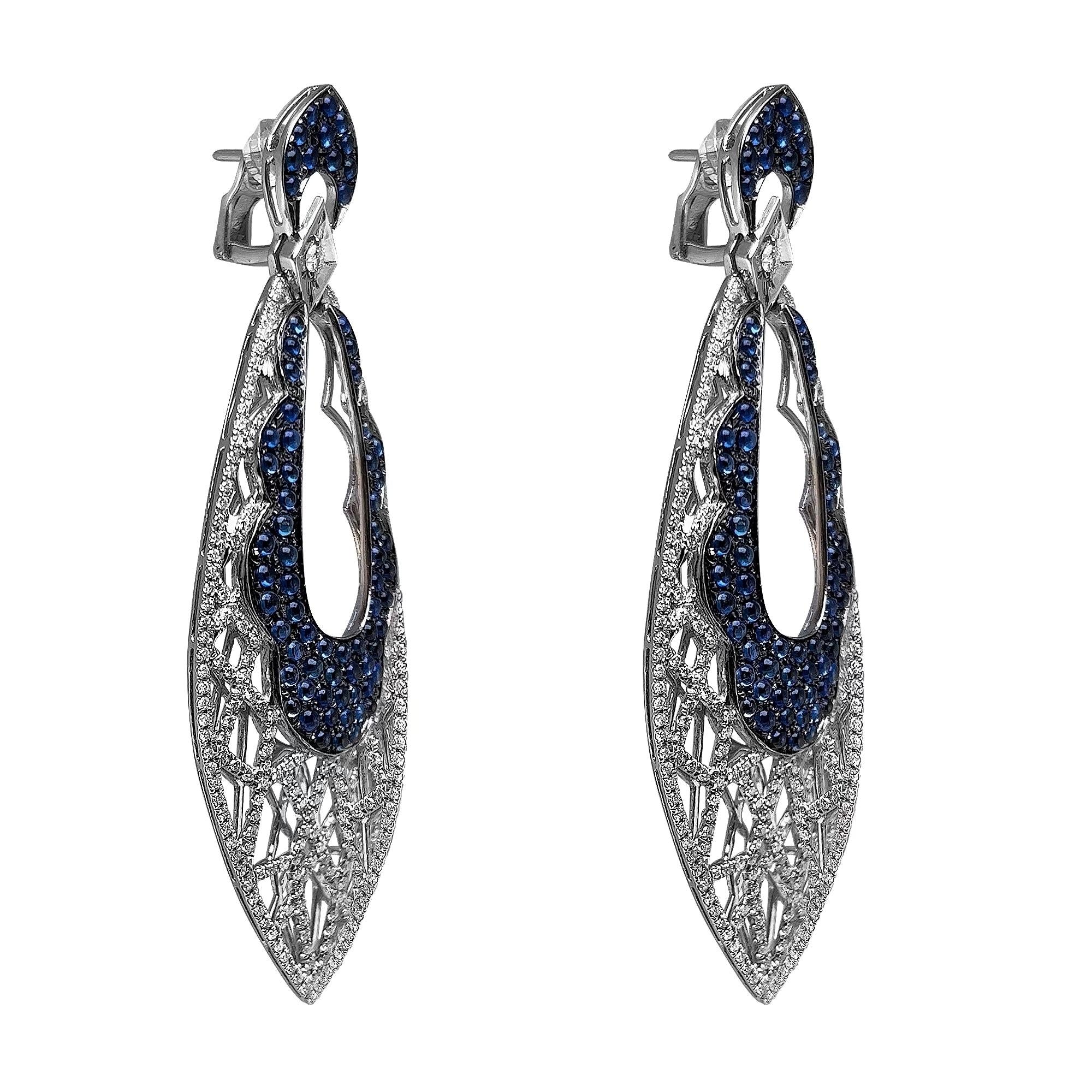Big Drop Earring with Cabochon Sapphires and Diamonds