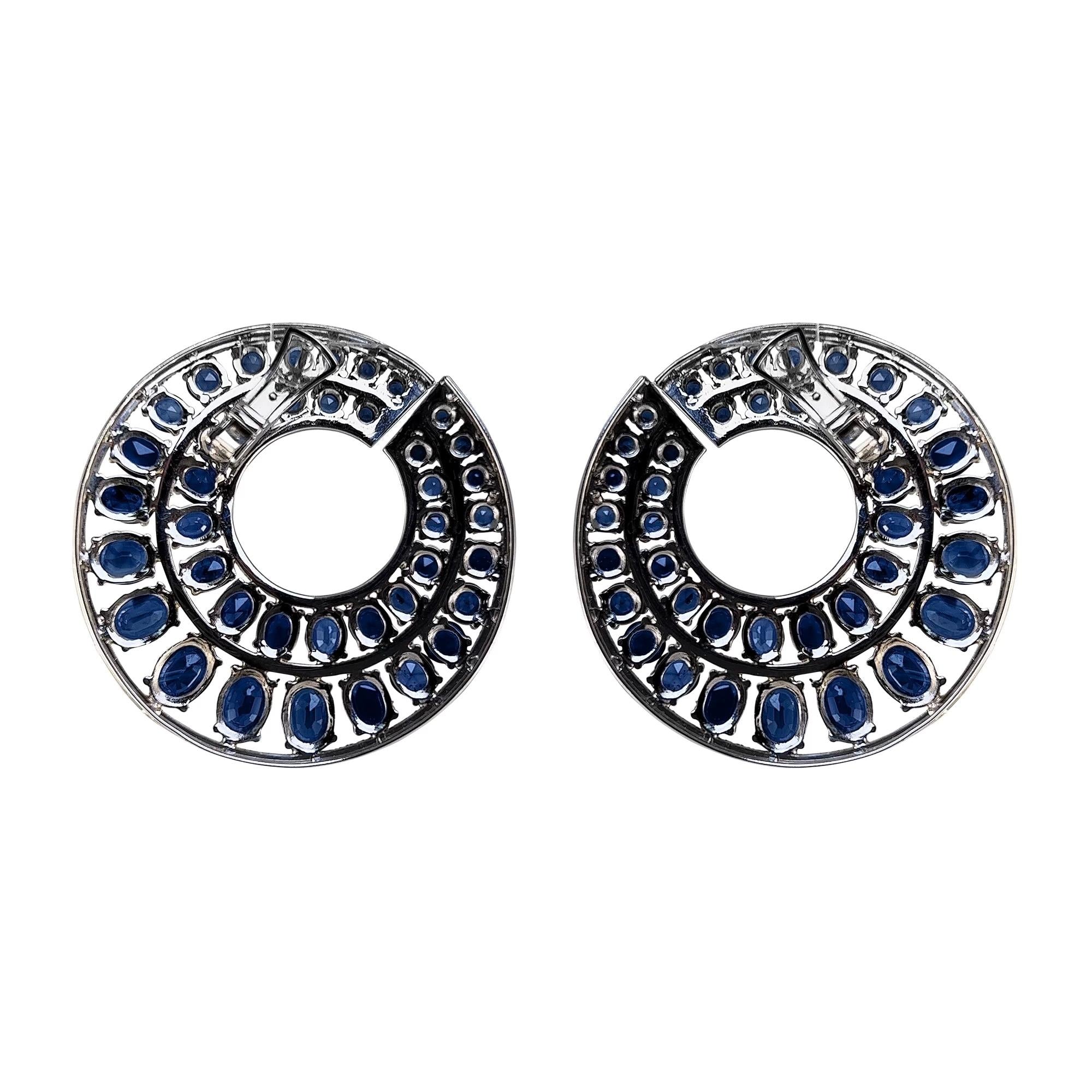 Blue Sapphires and Diamond Earrings