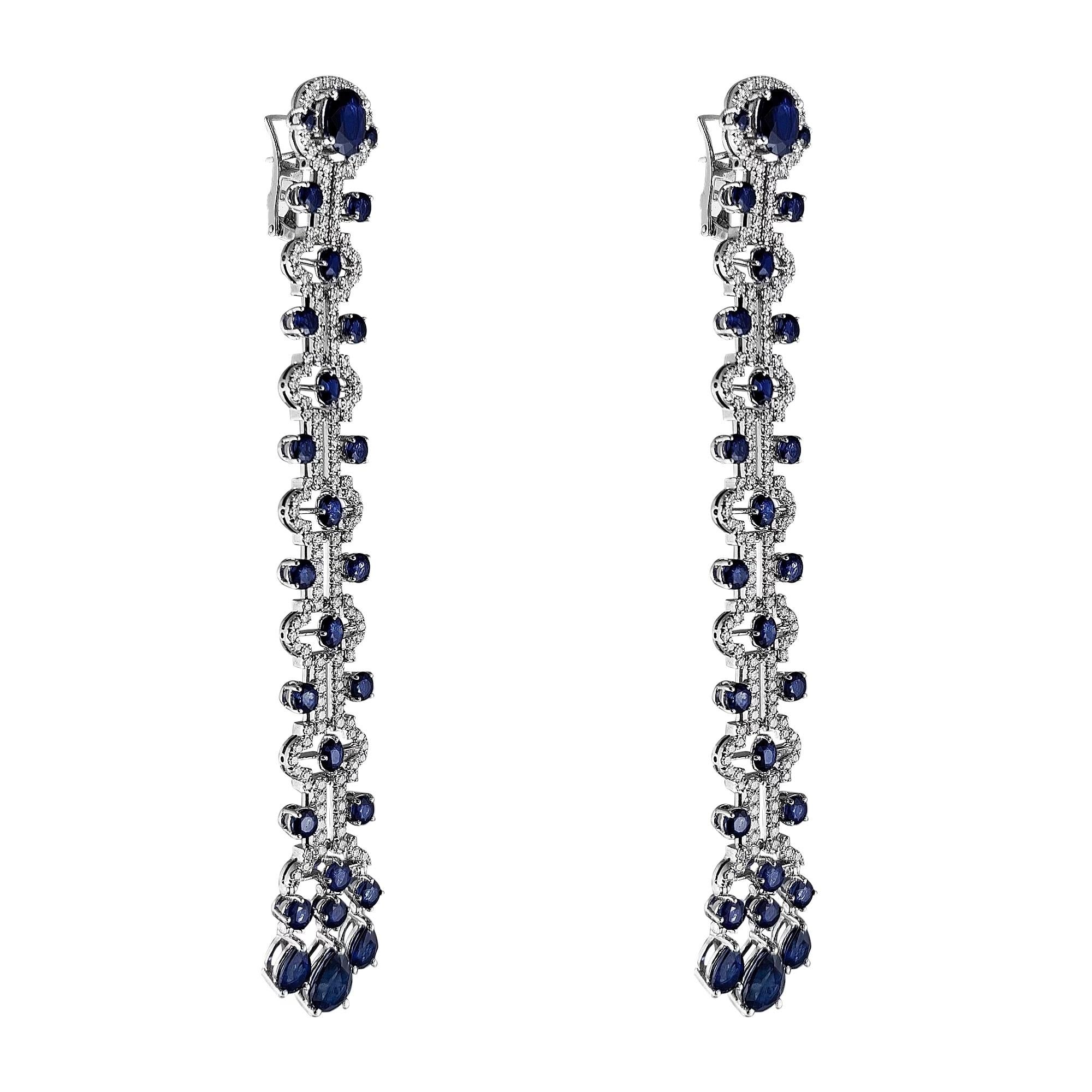Odeon Long Drop Sapphire and Diamond Earrings Secondary image