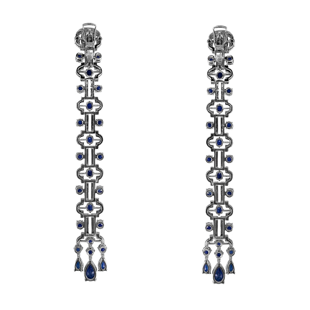 Odeon Long Drop Sapphire and Diamond Earrings