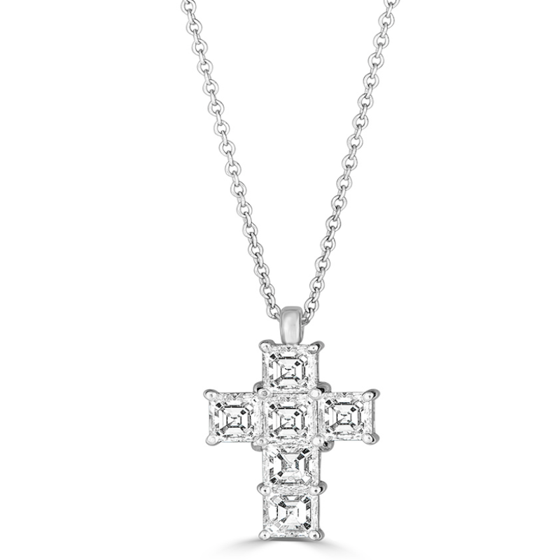 Asscher Cut Diamond Cross Necklace