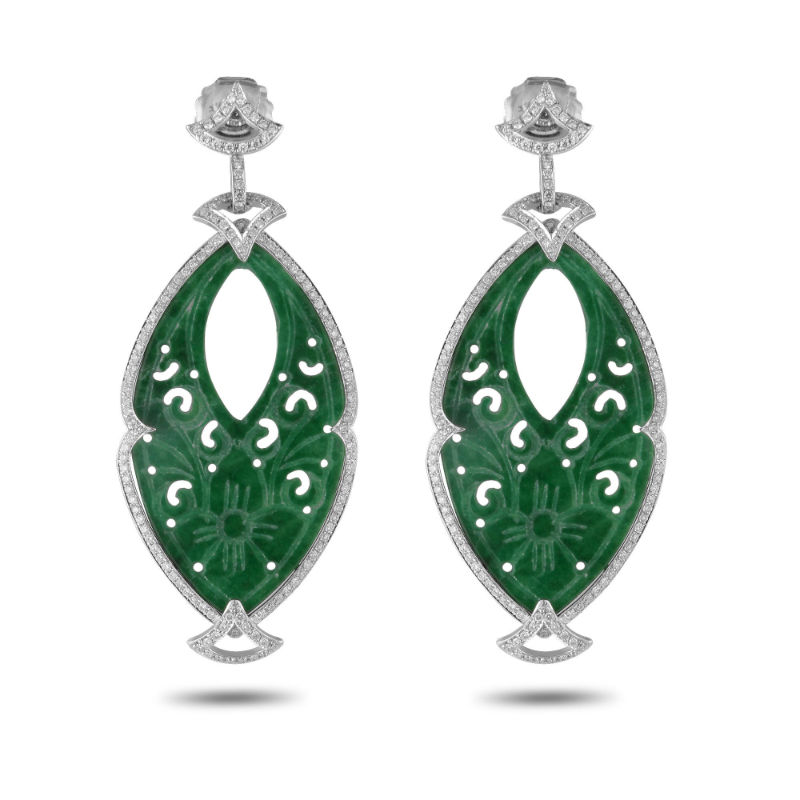 Carved Jade and Diamonds Earrings Main image