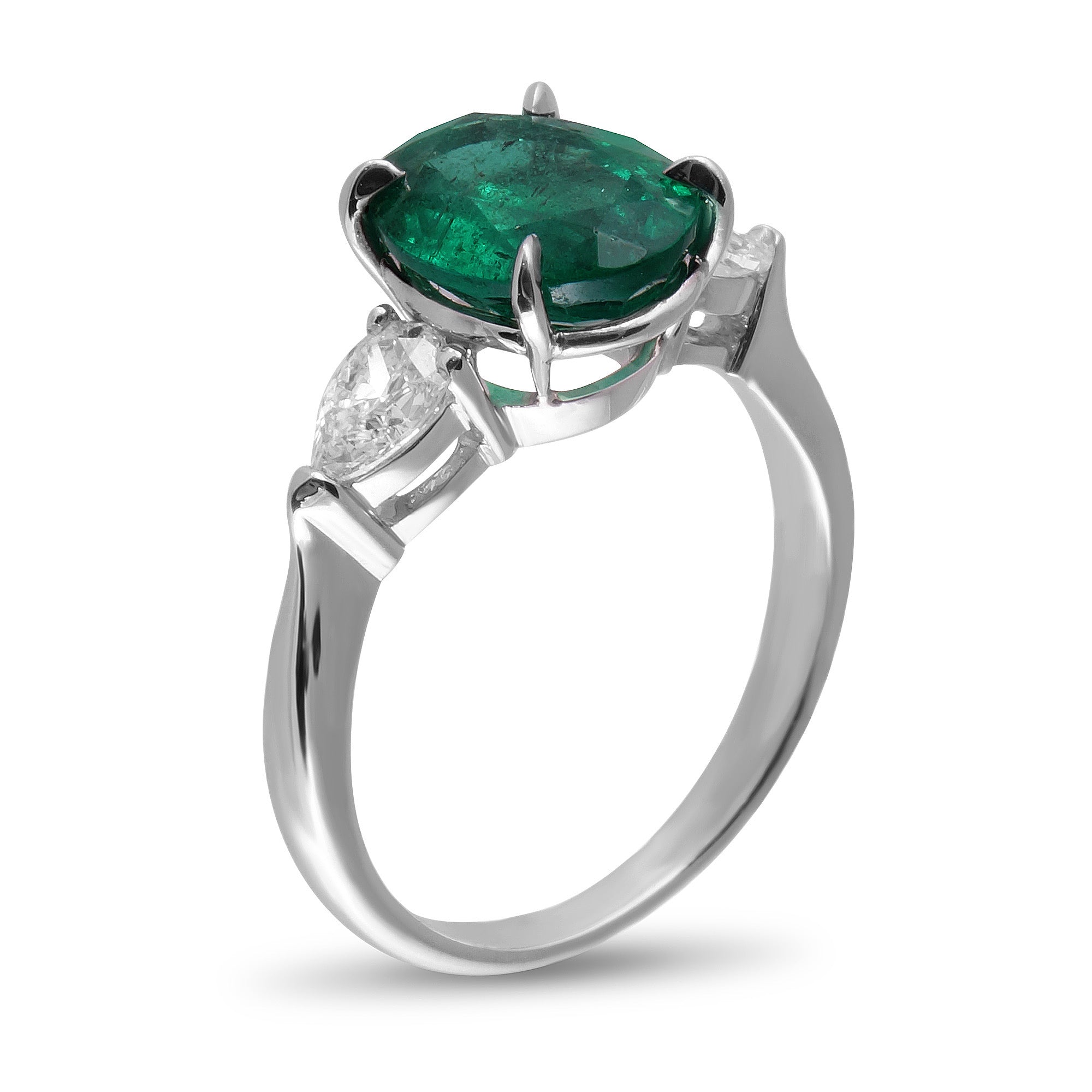 Round Emerald and Pear Shape Side Stones