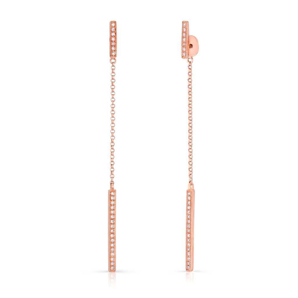 Pave Diamond Bar Chain Earrings
