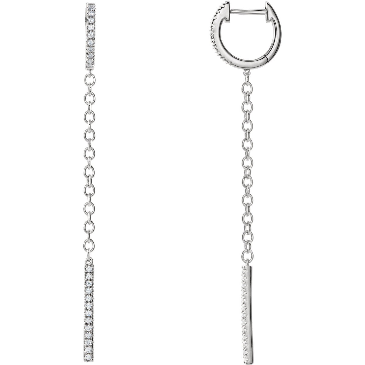 Pave Diamond Hoop and Bar Chain Earrings