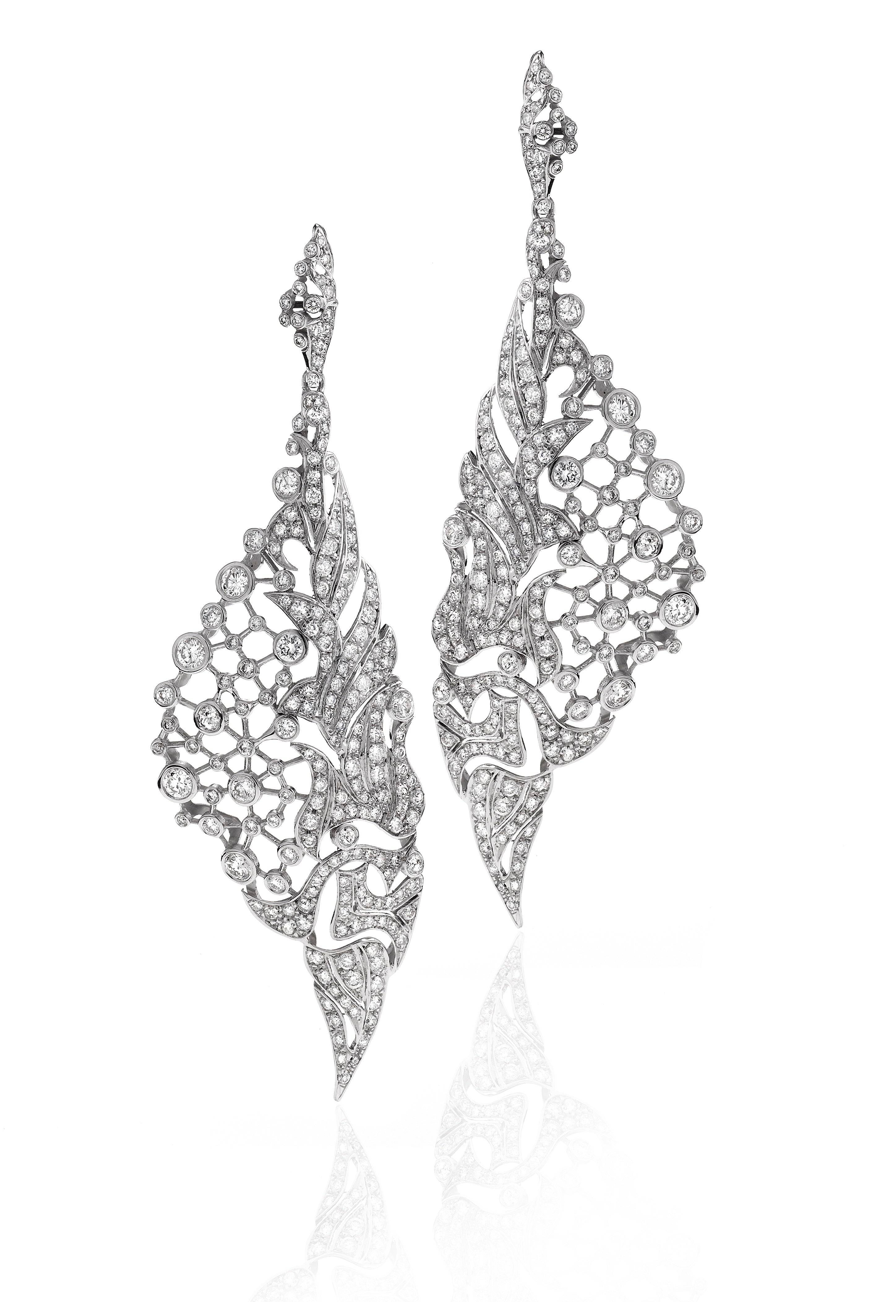 Wing Shaped Dangle Earrings with Diamonds