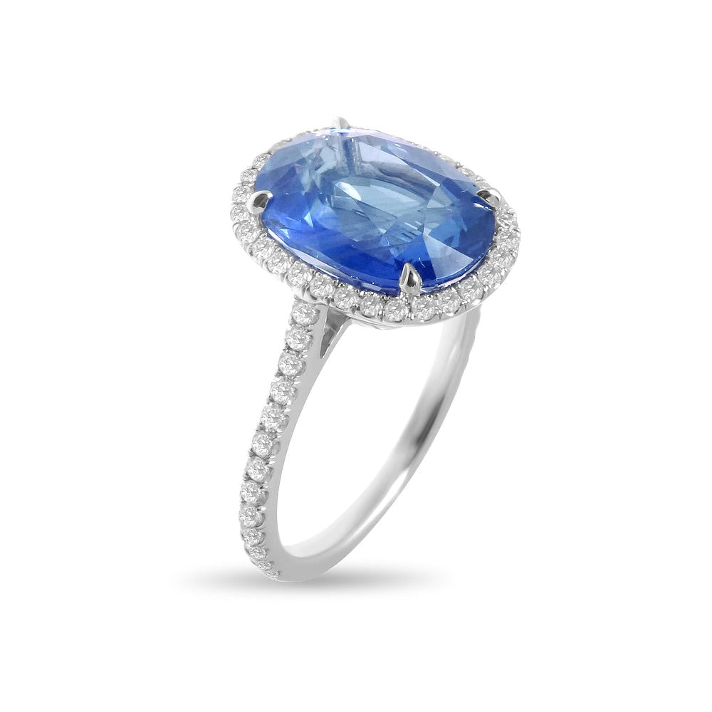 Sapphire Ring with Halo Pave and Pave Band Secondary image