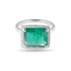 Emerald Ring with Diamond Halo