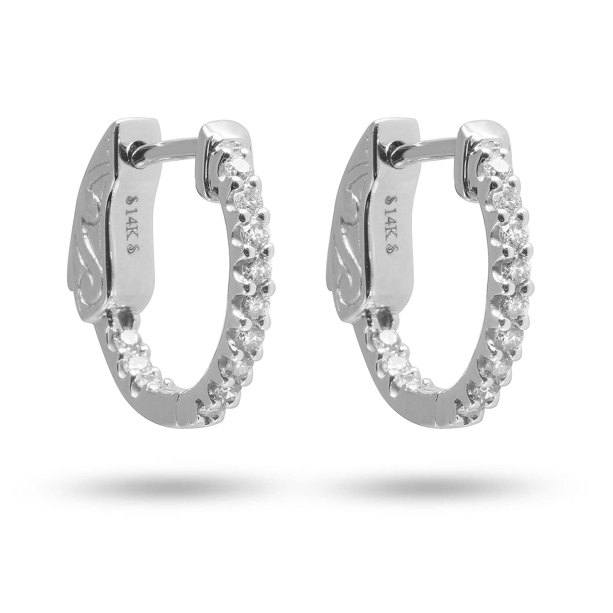 14k White Gold Diamond Huggies Secondary image