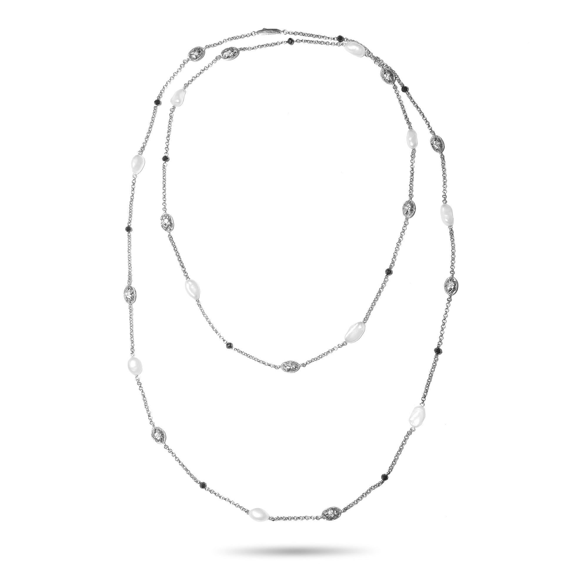 Fresh Water Pearls and Black Diamonds Station Necklace Main image