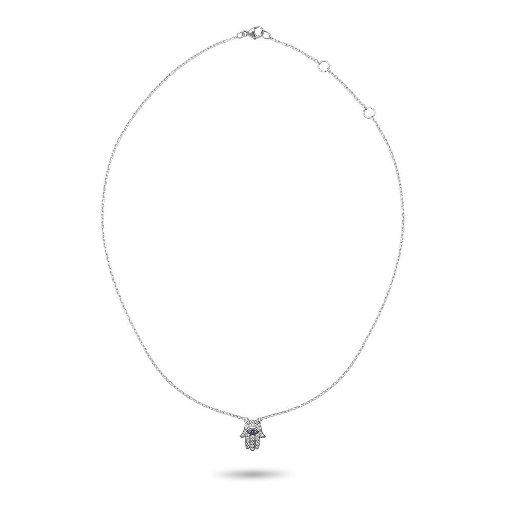 Diamonds and Sapphire Hamsa Hand Necklace